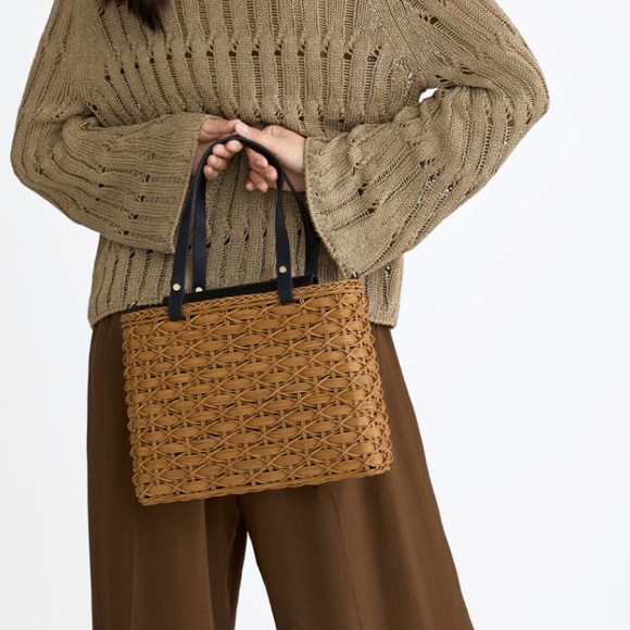 Zara Natural Basket bag in blk & Natural #cybersale - Picture 2 of 7